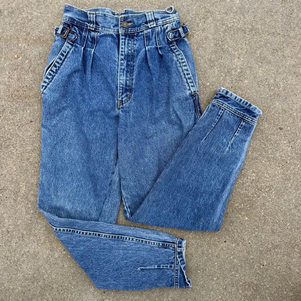 Vintage 80s Lawman High Rise Bareback Pleated Taper Peg Leg Jeans 26x29.5